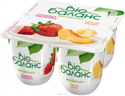 Йогурт Bio Баланс 2,8% клубника земляника персик, 125г