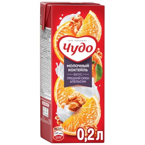 Коктейль молочный Чудо Грецкий орех-апельсин 2.0% 200мл