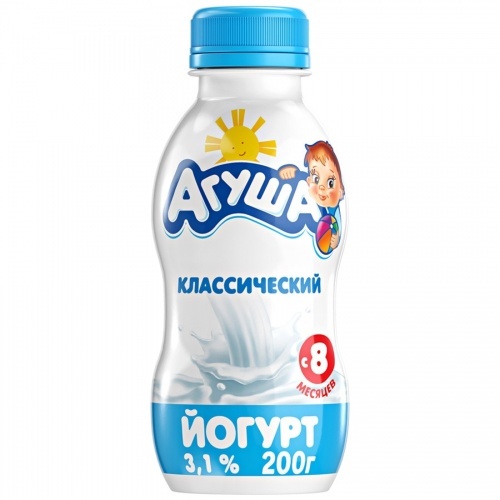 Йогурт питьевой Агуша натуральный с 8 месяцев 3,1%, 200 гр
