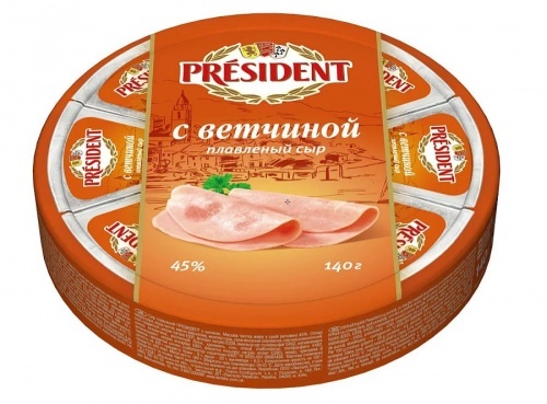 Сыр President плавленый с ветчиной 45%, 140г