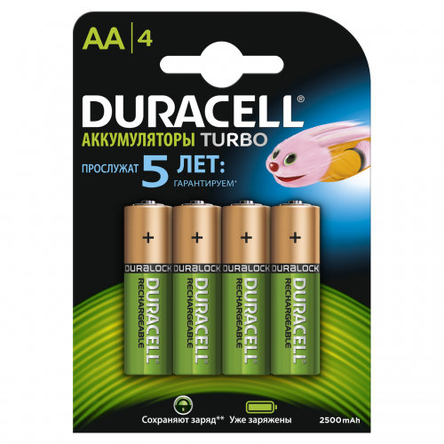 Аккумуляторы Duracell 2400 mAh AA в упаковке, 4 шт