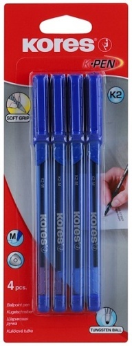 Ручка Kores K-2 шариковая синяя 0,7мм 4шт
