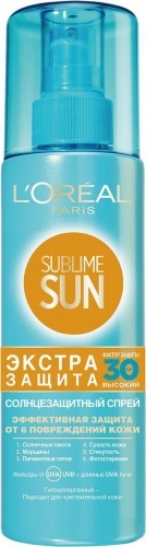 Солнцезащитный спрей для тела L'Oreal Paris Sublime Sun "Экстра защита", гипоаллергенный, SPF 30, 200 мл