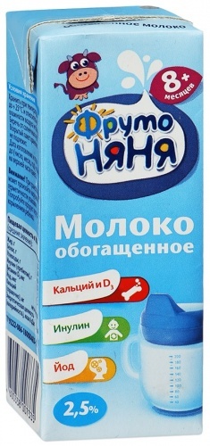 Молоко ФрутоНяня обогащенное витаминами 2,5%, 200 мл