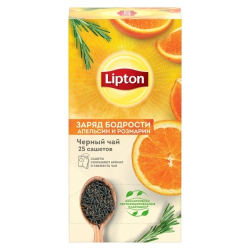 Чай черный Lipton Заряд бодрости с апельсином и листьями розмарина 1,5 г х 25 шт