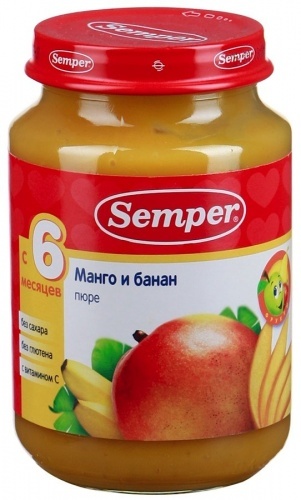 Пюре Semper Манго и банан для детей с 6 месяцев 190г