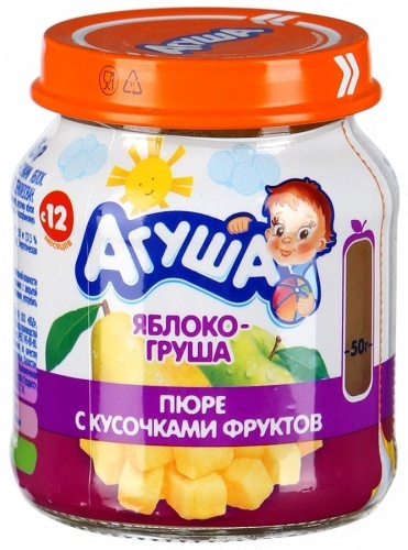 Пюре фруктовое с кусочками фруктов Агуша Яблоко-Груша для детей с 12 месяцев 105г