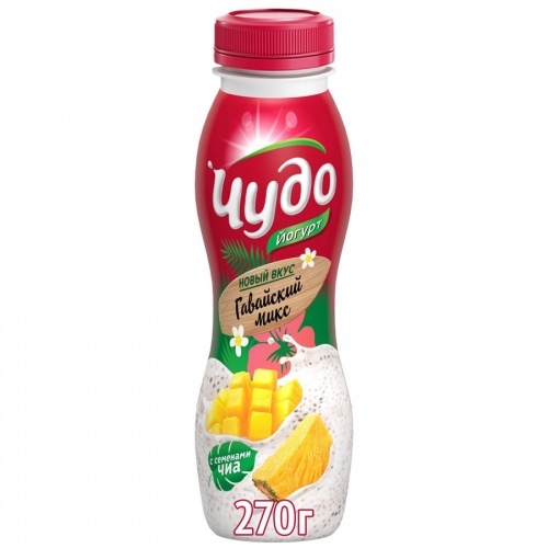 Йогурт питьевой Чудо Гавайский микс Манго-Ананас-Чиа 2,4%, 270г