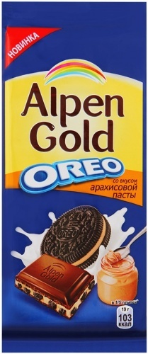 Шоколад Alpen Gold с печеньем Оreo со вкусом арахисовой пасты, 95г