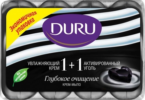 Крем-мыло Duru 1+1 Глубокое очищение, с активированным углем и увлажняющим кремом, 4 шт х 90 г